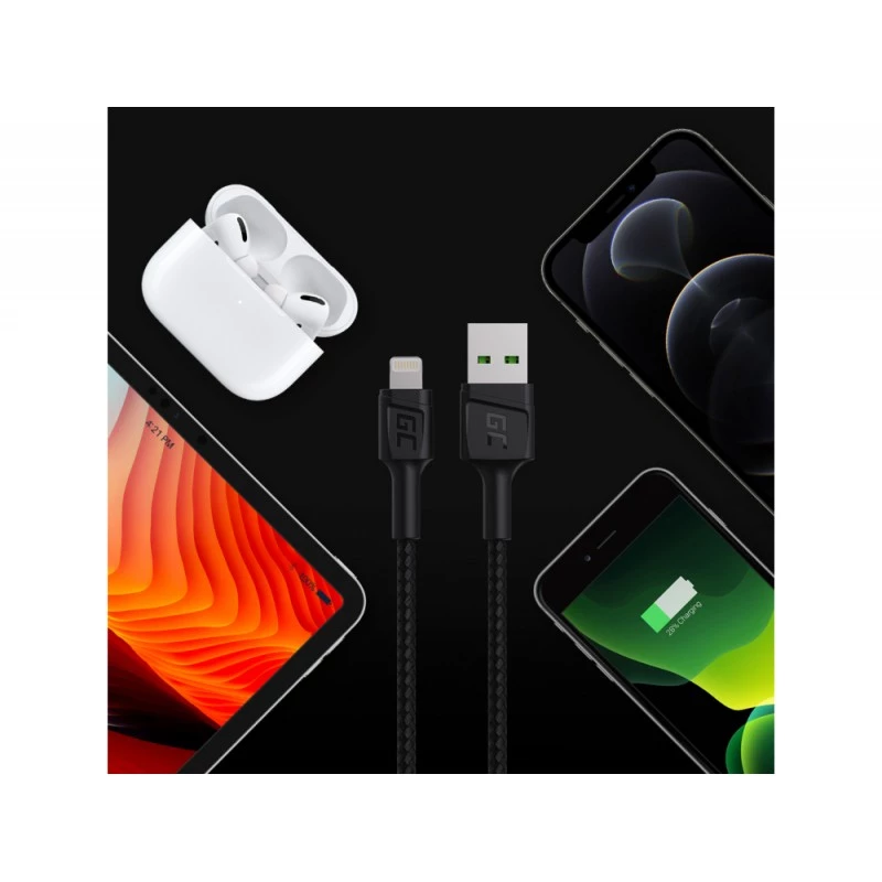 Lightning laidas Green Cell KABGC18 — 2 m, Lightning į USB-A, juodas