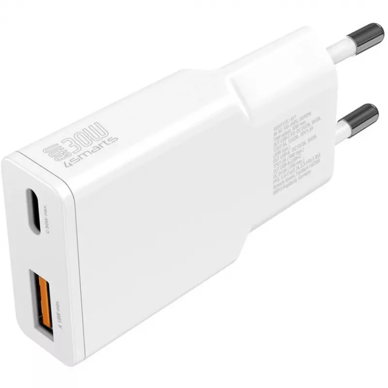 Įkroviklis 4smarts PDPlug Duos Slim Smartphone Tablet White AC greitas įkrovimas