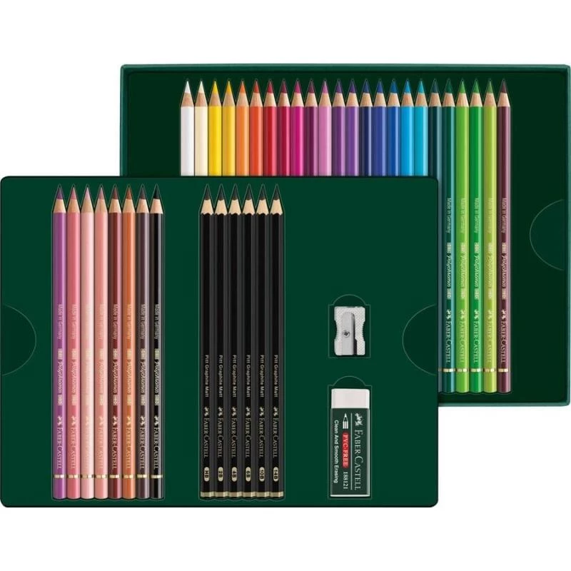 Aliejiniai pieštukai Faber-Castell Polychromos & Pitt Graphite Matt rinkinys 38 vnt. įvairiaspalviai