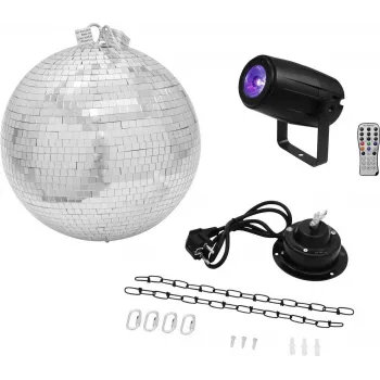 LED disko rutulio rinkinys EUROLITE 20000562 – 30 cm veidrodinis rutulys su varikliu ir integruotu LED apšvietimu