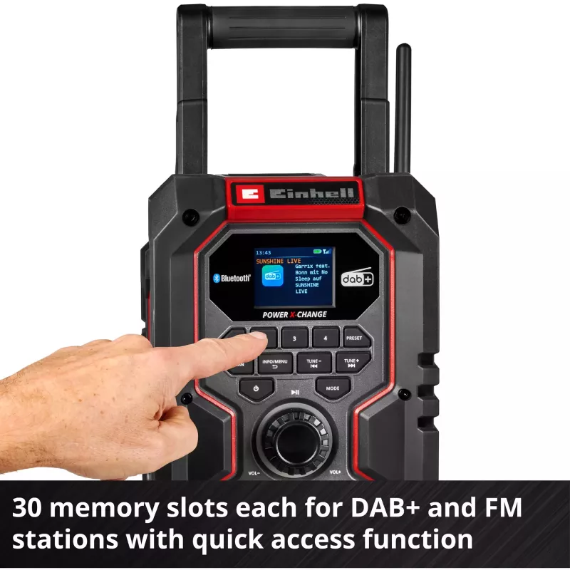 Nešiojamas radijo imtuvas EINHELL TE-CR 18 Li DAB+ FM Bluetooth USB, maitinamas baterija (TE-CR 18 Li suderinamas)