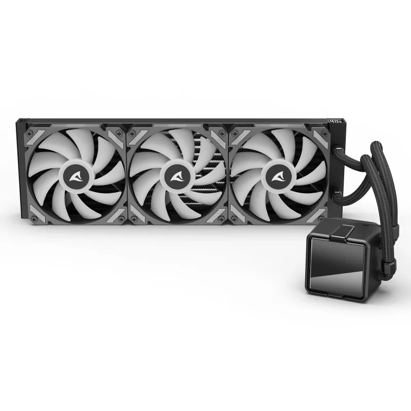 Skystas CPU aušintuvas Sharkoon S60 ARGB — 360 mm radiatorius, 3×120 mm PWM ventiliatoriai, juoda