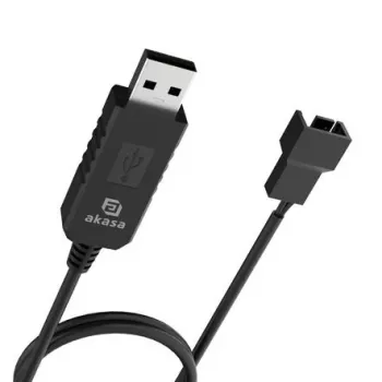 Akasa AK-CBFA10-60BK kabelis nuolatinės srovės įtampos keitikliu iš USB į 3 kontaktų ir 4 kontaktų PC ventiliatorių, 60 cm