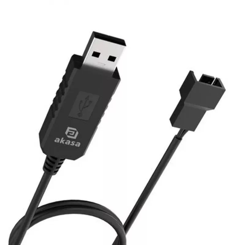 Akasa AK-CBFA10-60BK kabelis nuolatinės srovės įtampos keitikliu iš USB į 3 kontaktų ir 4 kontaktų PC ventiliatorių, 60 cm