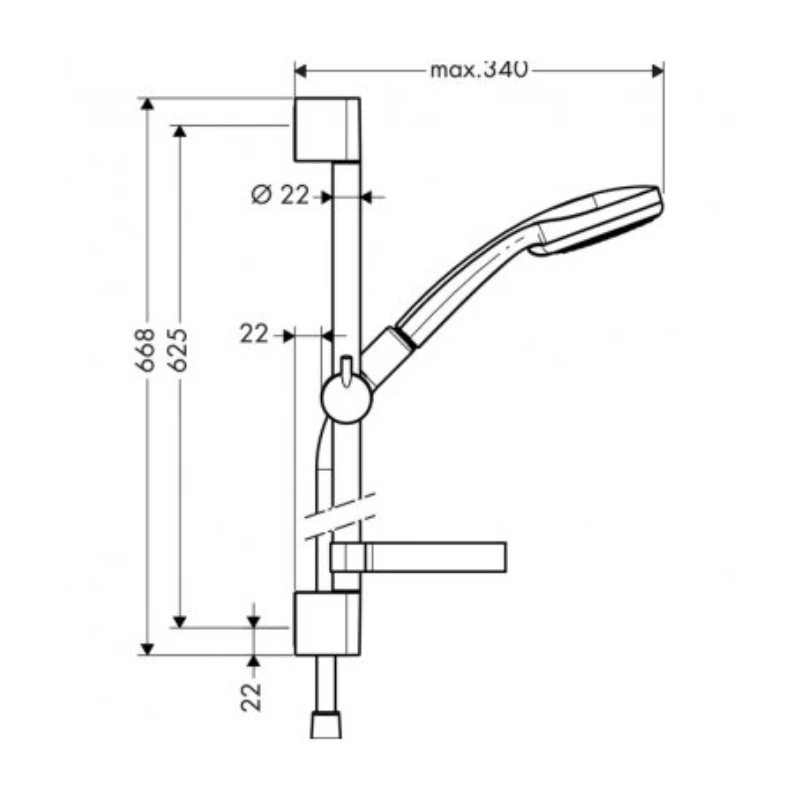 Hansgrohe Croma 100 dušo komplektas Vario 27772000 su dušo strypu 65 cm ir muiline