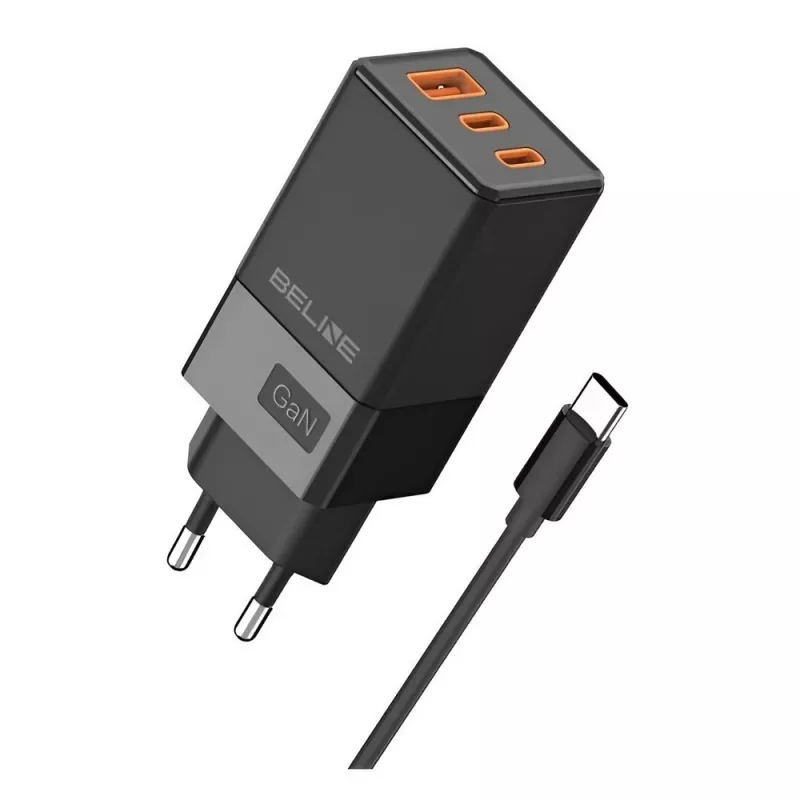 Beline 65W sieninis įkroviklis 2x USB-C 1x USB-A, juodas, PD 3.0