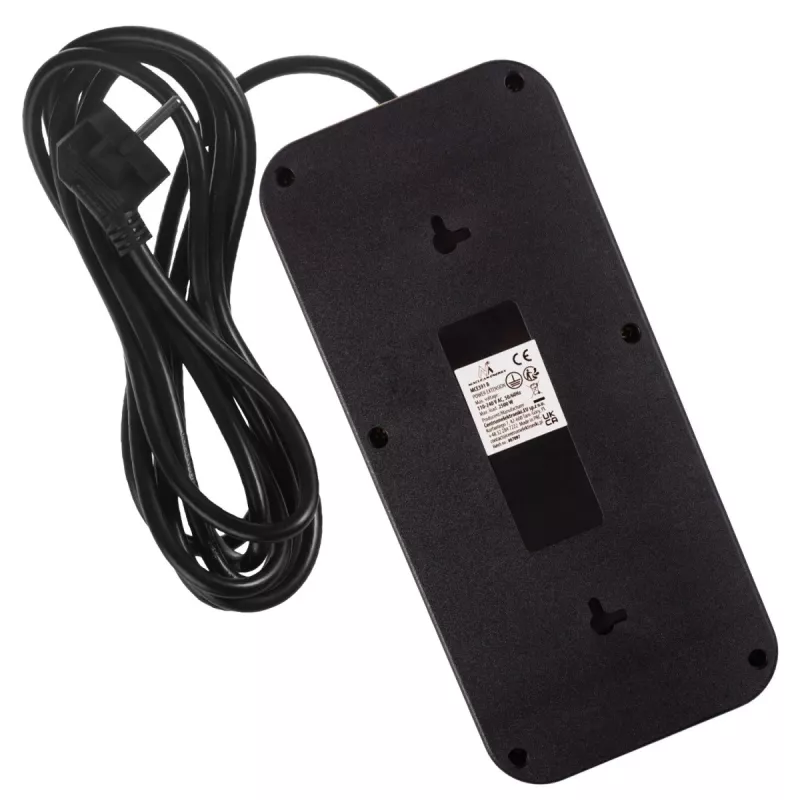Maclean MCE391 B ilginimo lizdas – 6 kištukiniai lizdai, 4×USB-A + 1×USB-C, 110–240V, 2500W, 3 m laidas, juodas