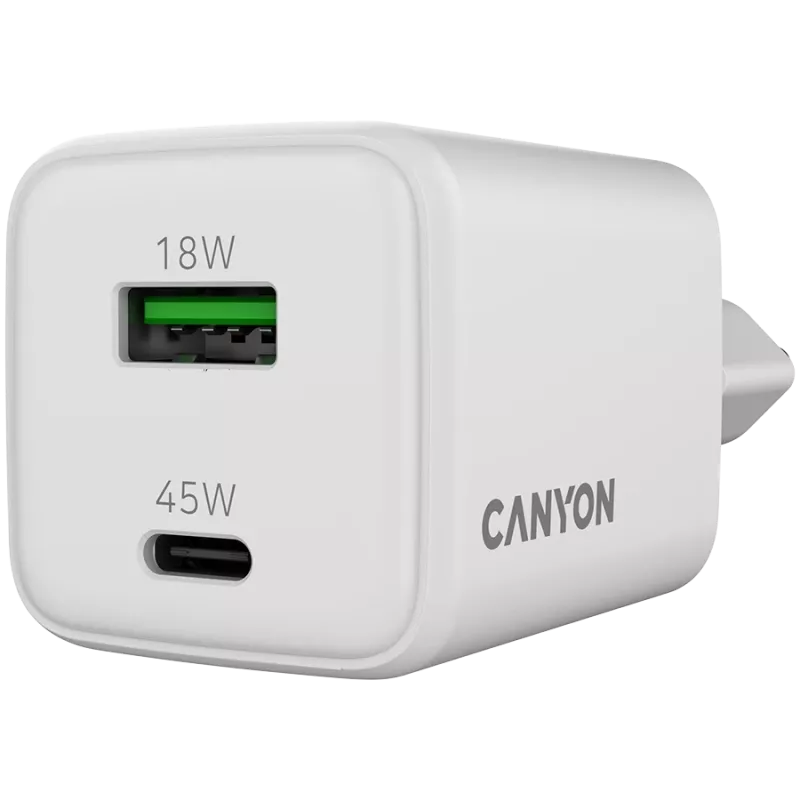 Canyon CU45AC 45W universalus baltas greitasis sieninis kroviklis su USB-C ir USB-A
