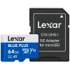 „Lexar BLUE PLUS 64 GB MicroSDXC“ atminties kortelė UHS‑I 100 MB/s U1 V10 (mėlyna)