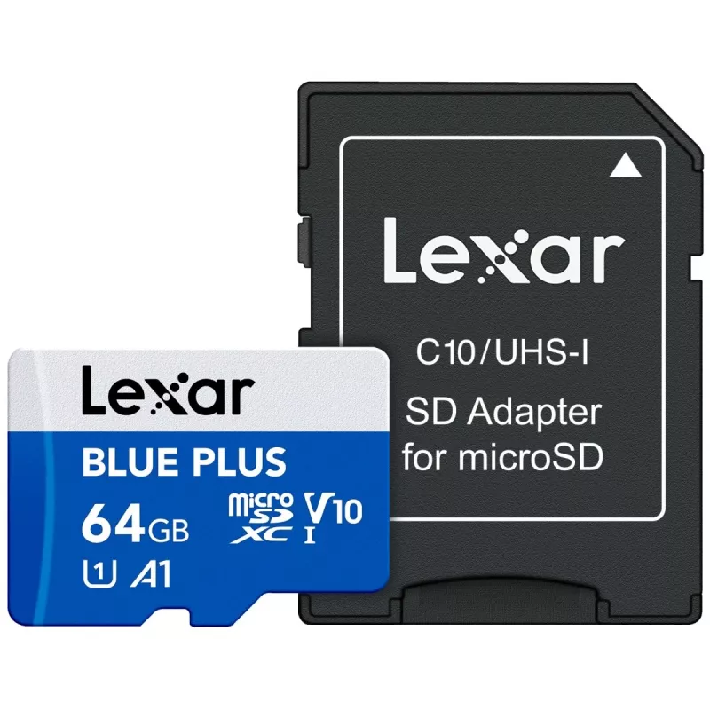 „Lexar BLUE PLUS 64 GB MicroSDXC“ atminties kortelė UHS‑I 100 MB/s U1 V10 (mėlyna)