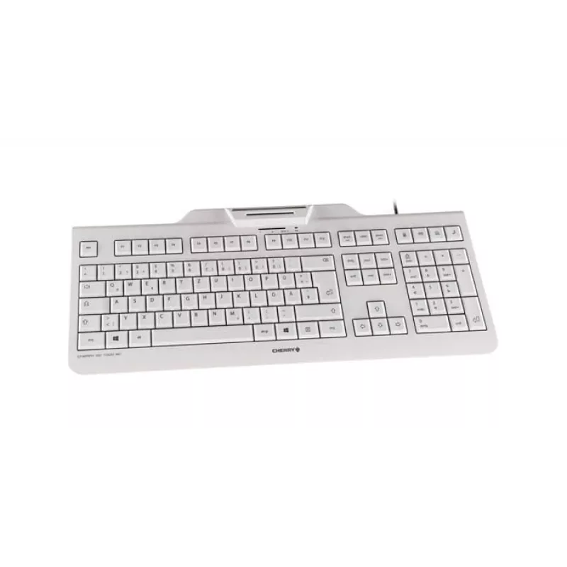 Klaviatūra CHERRY KC 1000 SC, laidi, su išmaniosios kortelės skaitytuvu, šviesiai pilka, USB, QWERTY JK