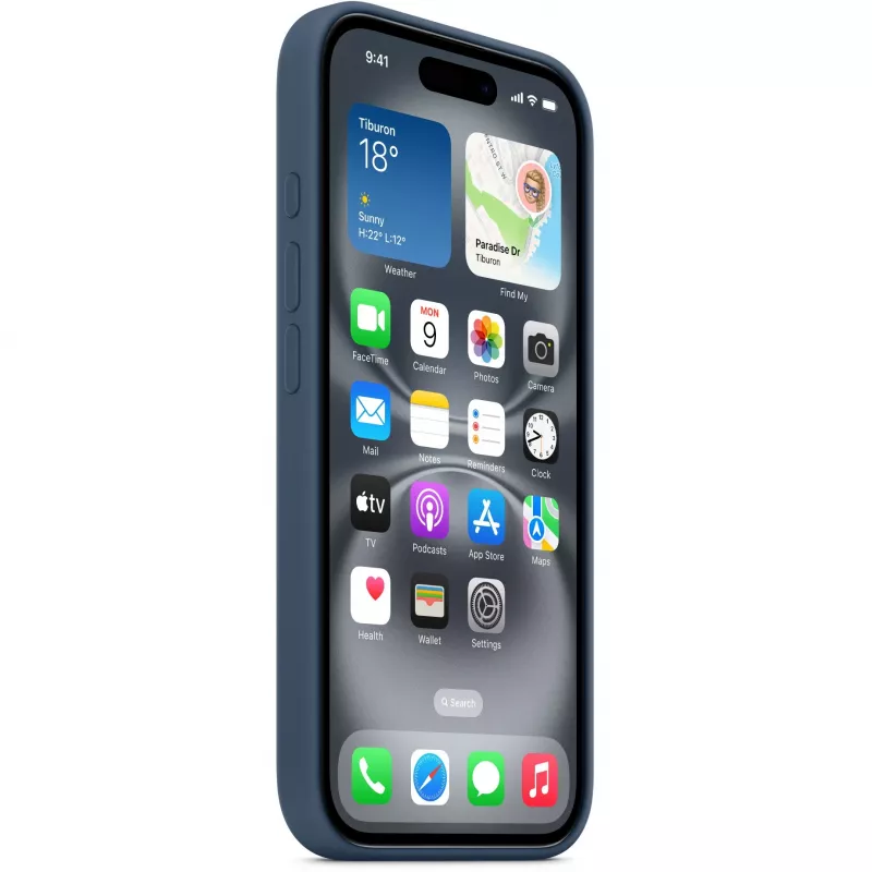 Apple MYY23ZM/A silikoninis dėklas su MagSafe, skirtas iPhone 16, mėlynas (Denim)