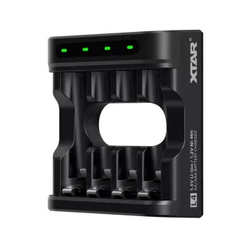 Baterijų įkroviklis XTAR 4 lizdams AA/AAA (Li‑jon, NiMH) USB‑C, LED indikatoriai, juodas
