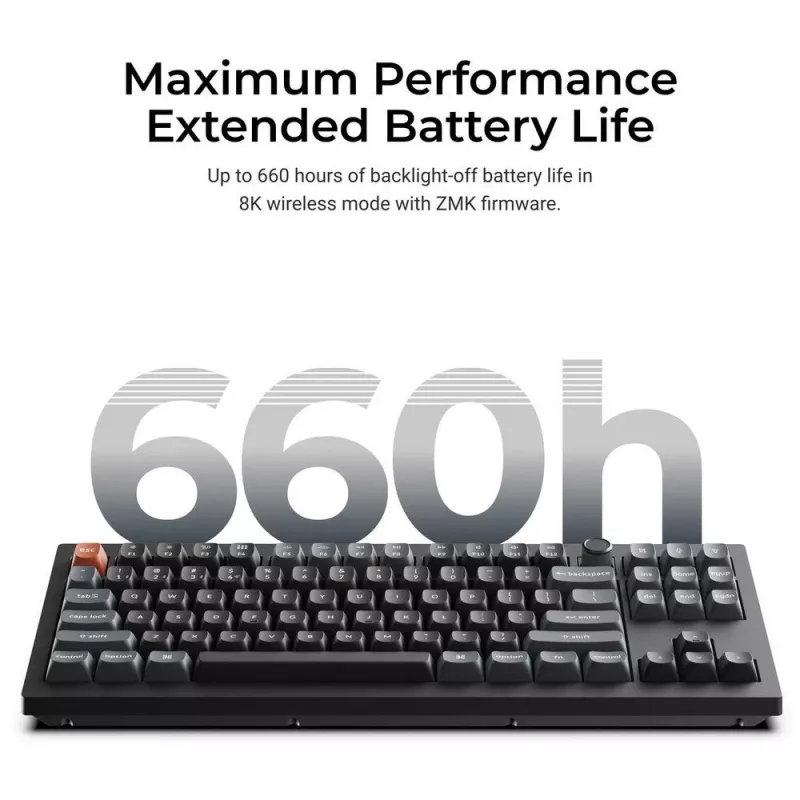 Mechaninė klaviatūra Keychron V3 Ultra 8K – laidinė ir belaidė, QWERTY išdėstymas, RGB LED, juoda