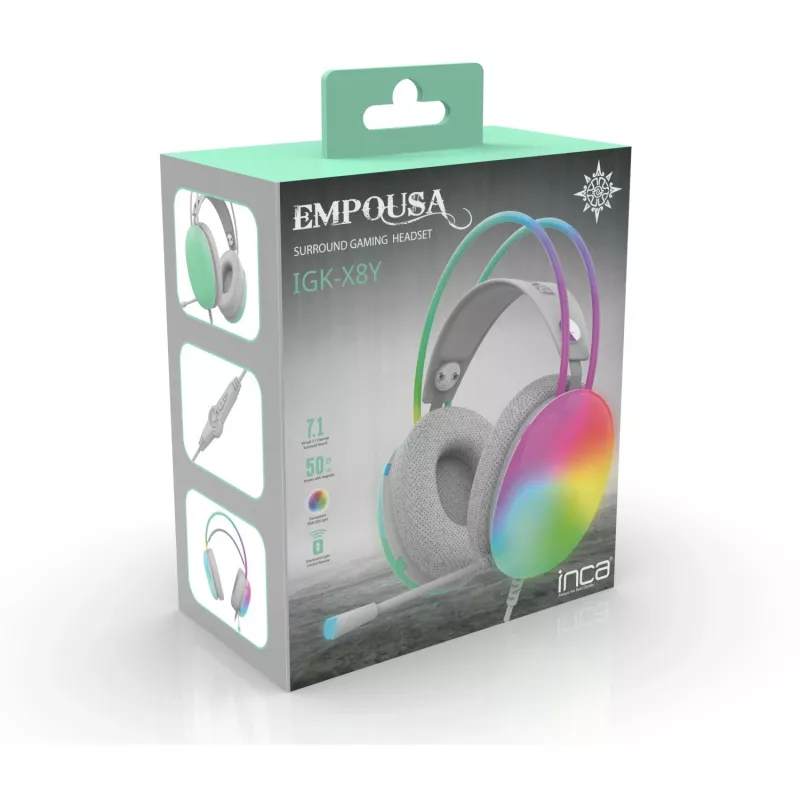 Cian Technology GmbH INCA Gaming ausinės IGK-X8Y 7.1 USB RGB-LED turkio spalvos - Ausinės