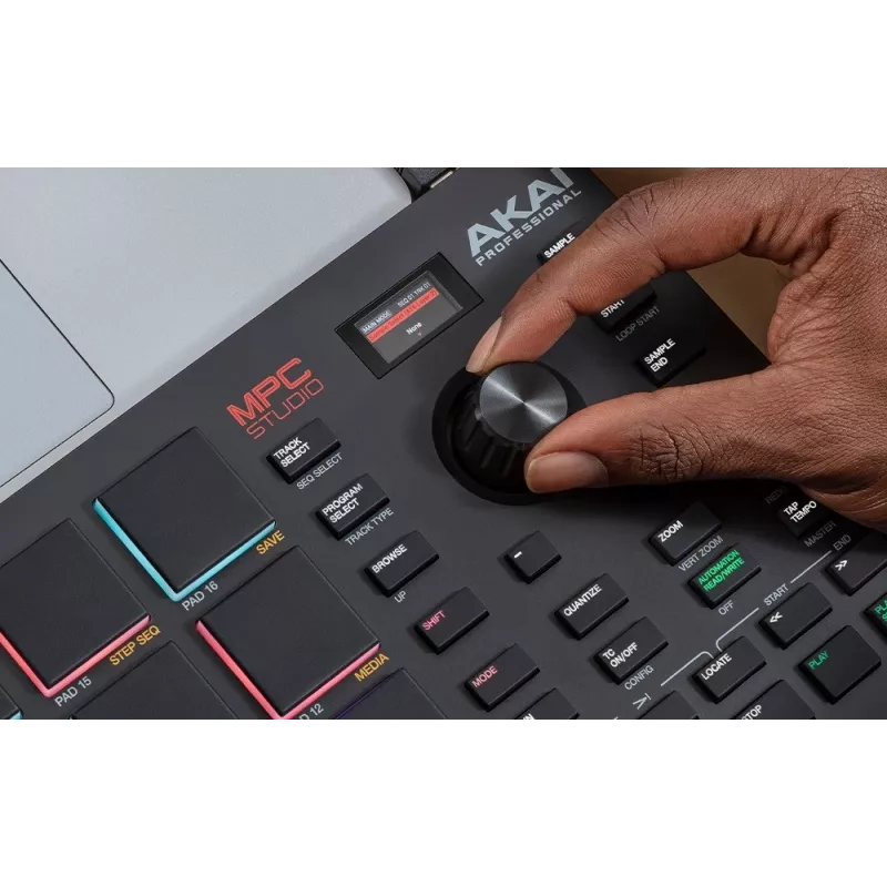 MIDI studijos valdiklis AKAI MPC Studio MK2 su 16 pagalvėlių, LCD ekranu, RGB foniniu apšvietimu, USB-MIDI, 305 mm plotis