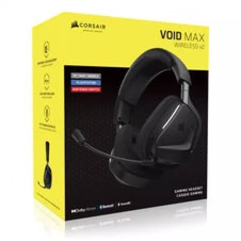 Belaidės žaidimų ausinės CORSAIR VOID V2 MAX — Carbon, RGB apšvietimas, 7.1 erdvinis garsas