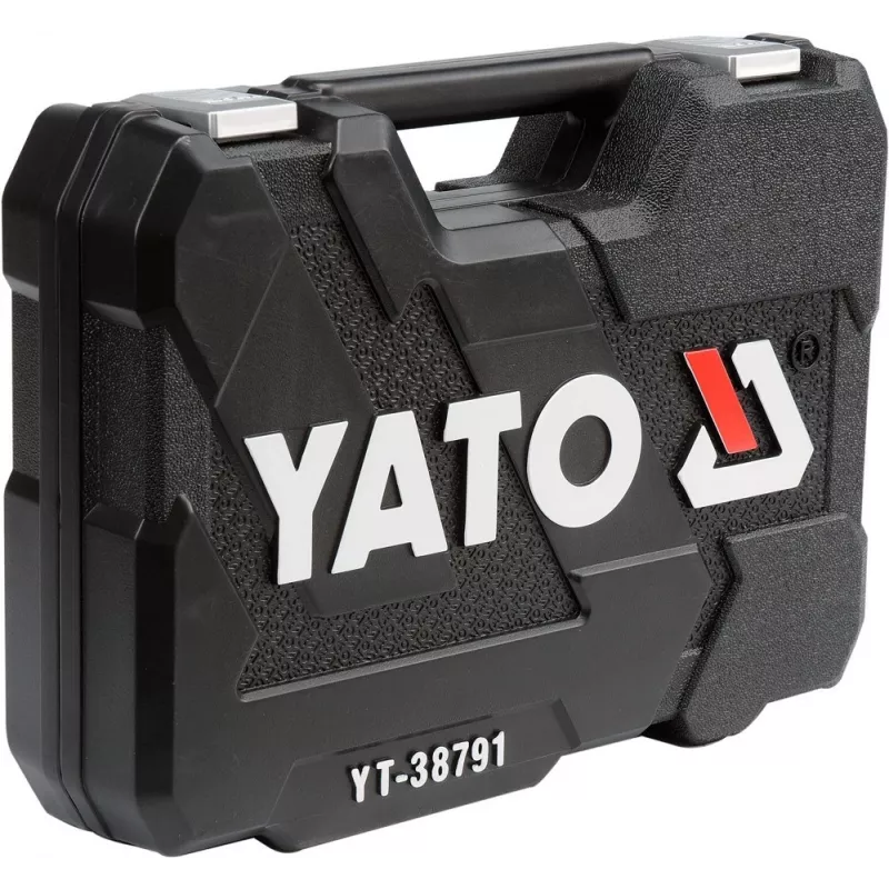 Veržliarakčių komplektas YATO YT-38791 — 108 dalių, 1/2 colio pavara, su reketiniu raktu, juodas dėklas
