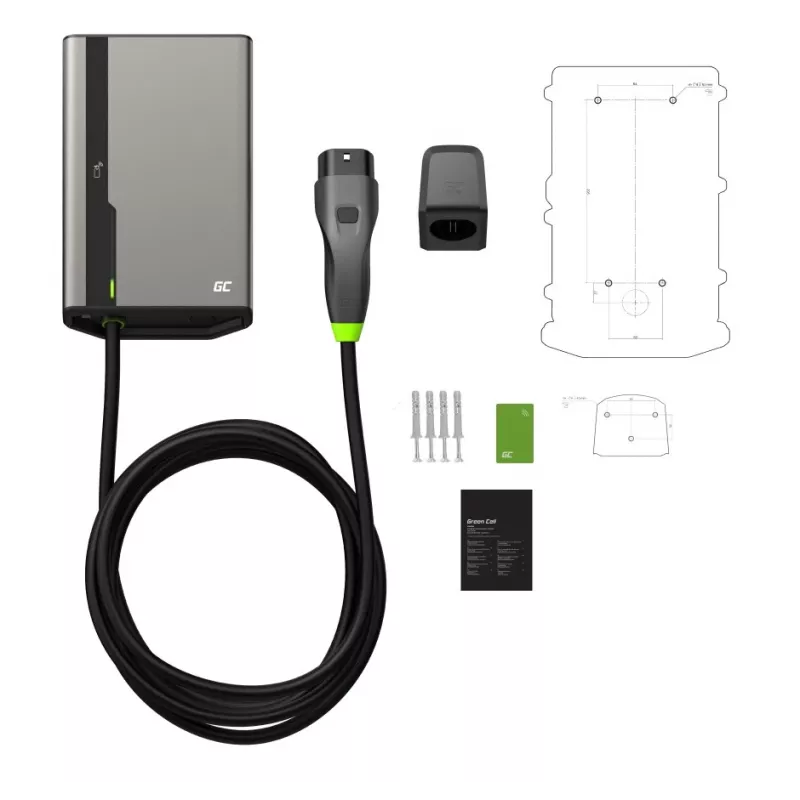 Green Cell GC EVGC021B2250 sieninis elektromobilio įkroviklis 3.6–22 kW 5 m NFC pilkas aliuminis
