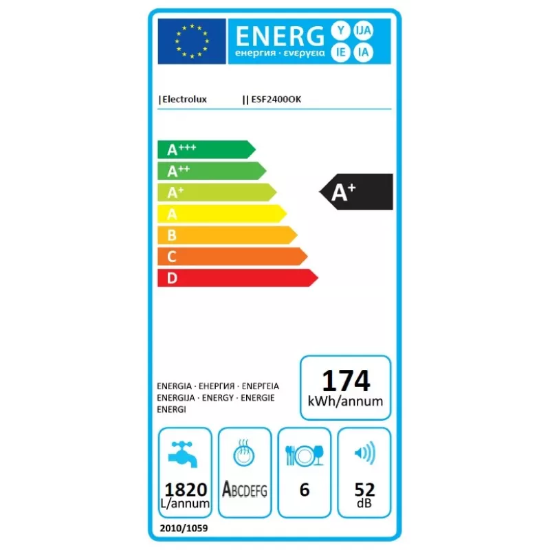 Indaplovė stalviršinė Electrolux ESF2400OK 6 komplektai 52 dB