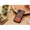 Dėklas iš medžio ir polikarbonato iPhone 11 Pro – rudas languotas su juodu apvadu