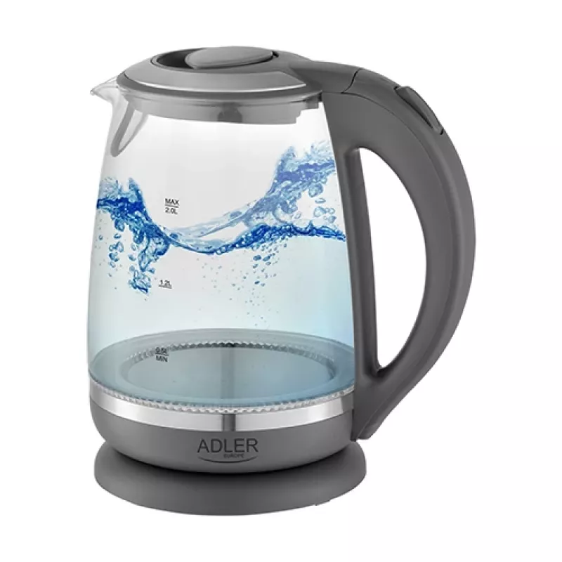 Adler AD 1286 virdulys, 2200 W, 2 L, plastikas/stiklas, pilka/skaidri