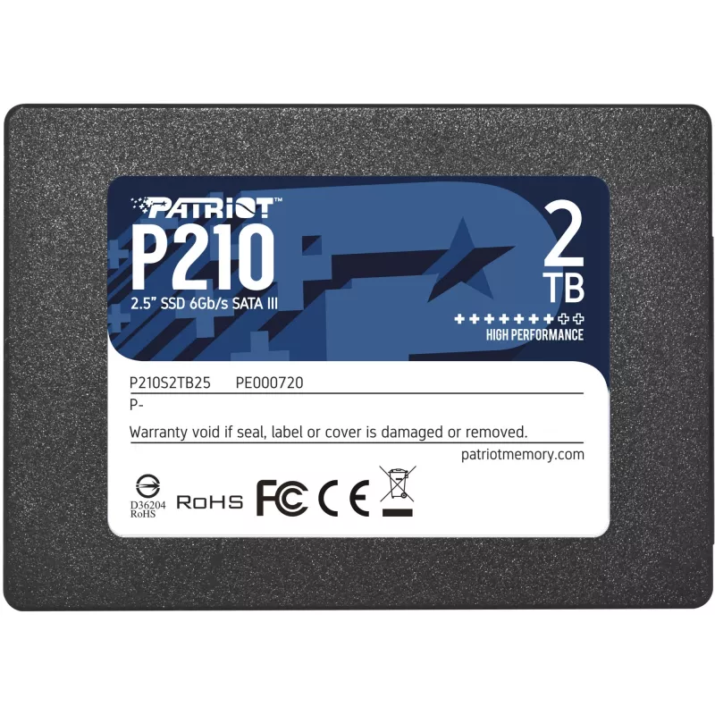 2,5 colio SATA III SSD PATRIOT P210 2 TB – 500 MB/s skaitymas, 400 MB/s rašymas, 7 mm