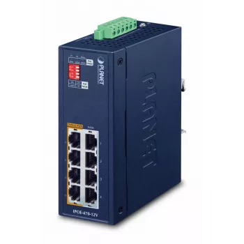 PLANET IPOE-470-12V pramoninis 4 prievadų Gigabit 802.3bt PoE++ injektorių šakotuvas
