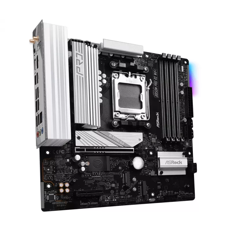 Pagrindinė plokštė ASRock B850M Pro RS WiFi — AMD B850, Socket AM5, microATX, DDR5, 4 DIMM, 256GB, Wi‑Fi 6E, 2.5Gb LAN, 3x M.2