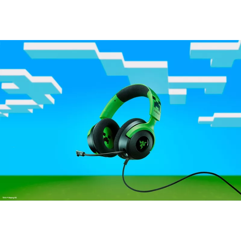 Laidinis žaidimų ausinių komplektas Razer Kraken V4 X — viršausinės, 20–20000 Hz, 1,8 m laidas, 310 g, juoda/žalia