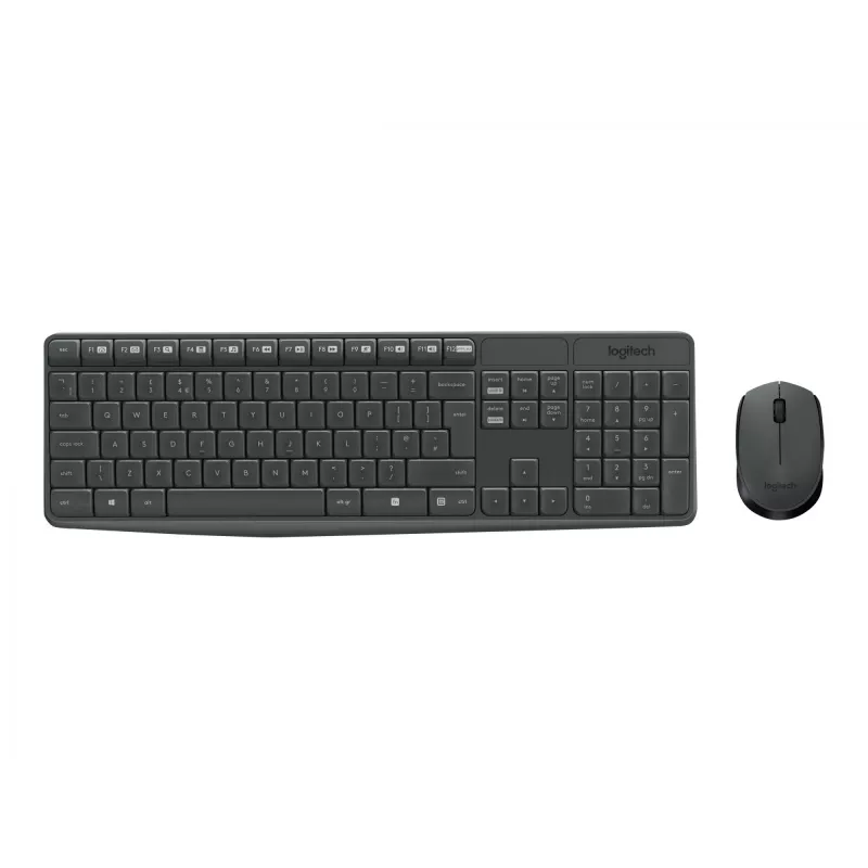 Logitech MK235 belaidė klaviatūra ir pelė rinkinys, pilno dydžio, pilka