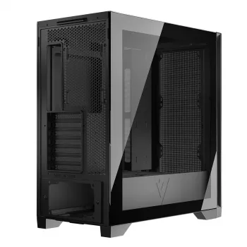 PC korpusas MODECOM VOLCANO EXPANSE S MIDI juodas — grūdintas stiklas, USB-C, tinka micro ATX, GPU iki 430 mm