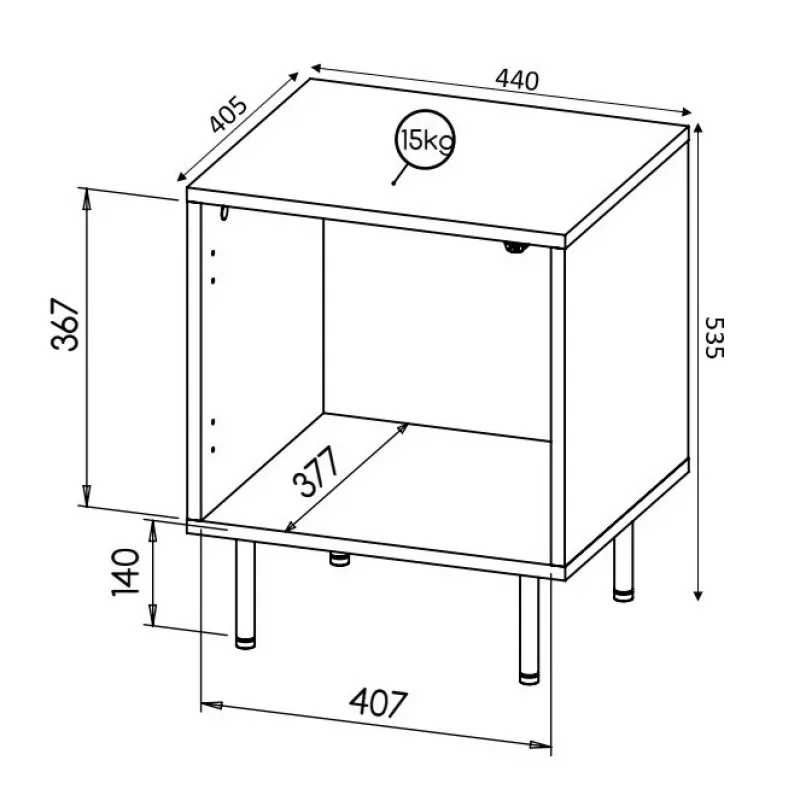 Nakties staliukų komplektas Cama Meble HOLE – 2 vnt, 44×40.5×53.5 cm, baltas matinis, MDF/medžio drožlių plokštė, 16 mm rėmas