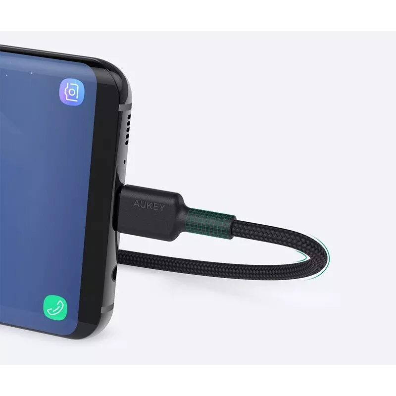 AUKEY CB-CD30 USB-A–USB-C kabelis 0,9 m, nailoninis pynimas, 60W PD, 3A, juodas