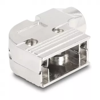 DELOCK D-Sub korpusas 9 kontaktų 90° kampu, sidabrinis plastikas, 33×47×16 mm