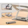 Unitek D1109B01 stovas nešiojamam kompiuteriui – aliumininis reguliuojamas stovas su nuimamu USB‑C HDMI 4K PD 100W, 2x USB‑A, RJ‑45, iki 17 colių