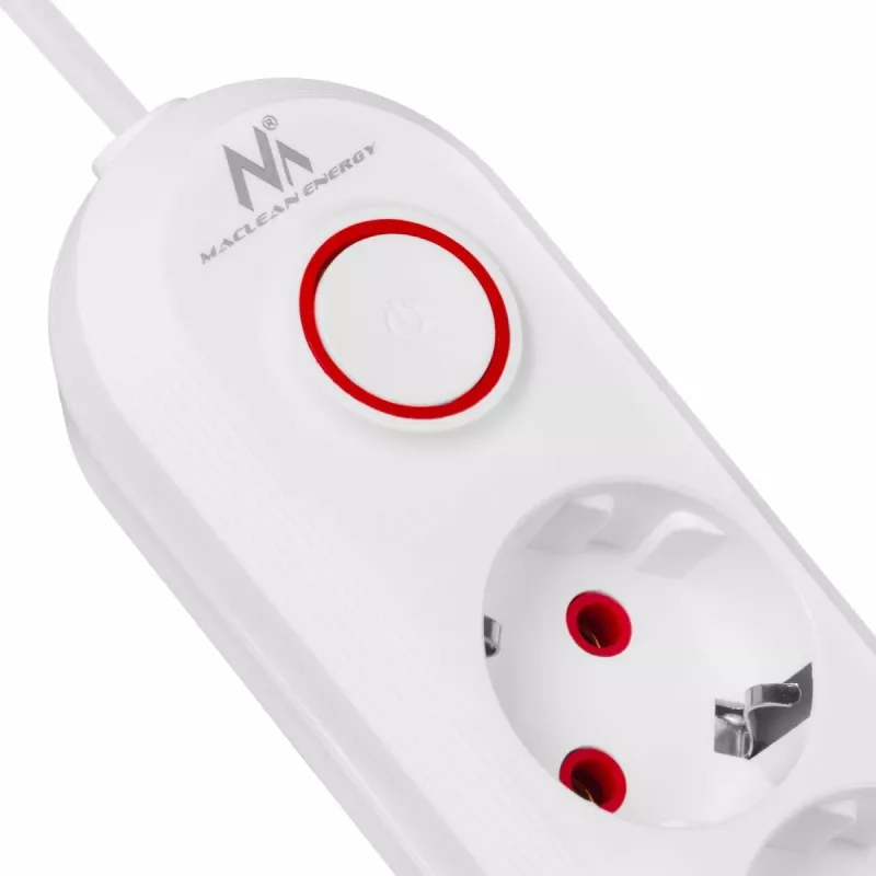 Maitinimo blokas MACLEAN MCE395 W – 5 lizdai, 3× USB A, 110–240 V AC, 2,1 A USB, max 2500 W, baltas, 1,5 m laidas