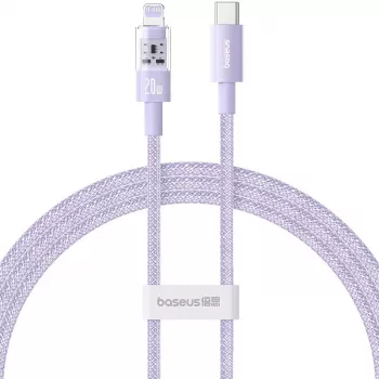 Greito įkrovimo USB-C – Lightning laidas Baseus Gem 1 m 20 W violetinis, nailono pynė, 7 kontaktų Lightning