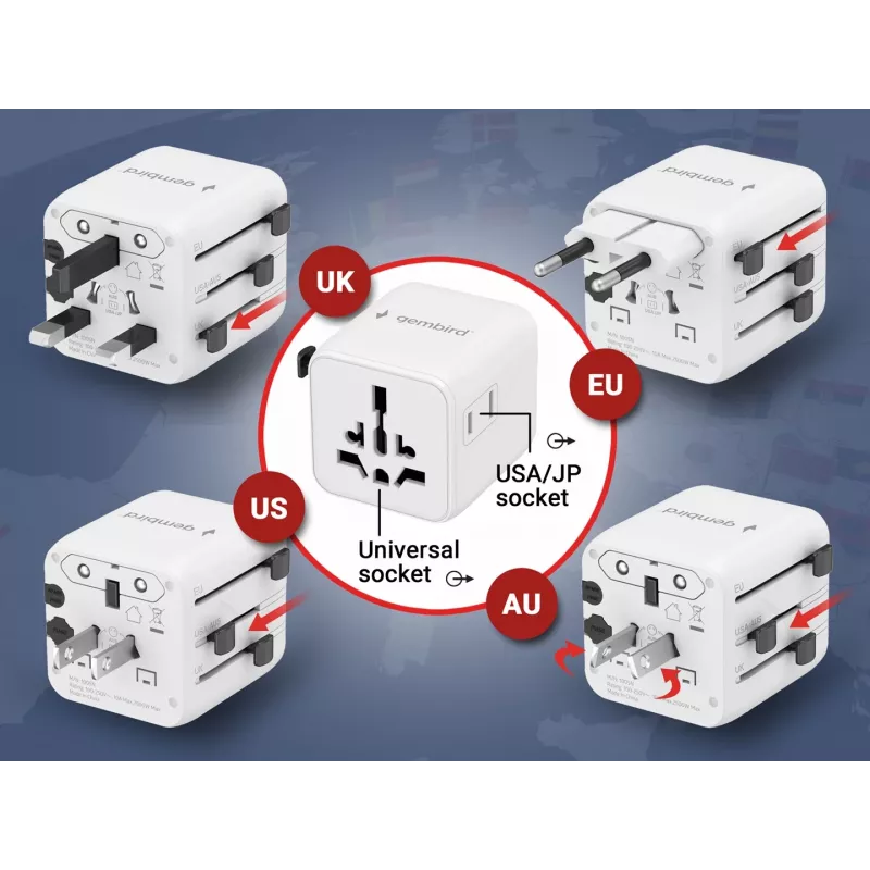 Universalus kelioninis adapteris GEMBIRD TPA-INT-01-W
