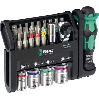 Wera Tool-Check Modular Imperial mini reketinis, lizdų ir antgalių rinkinys, 21 detalė (05049001001)