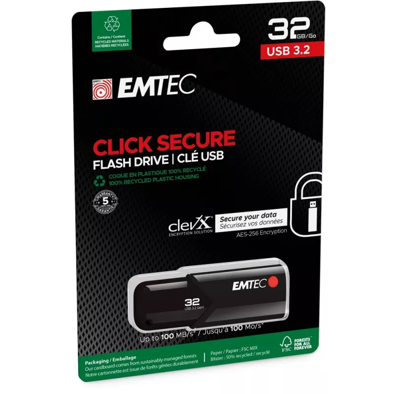 Emtec Click Secure B123 USB 3.2 atmintukas, 32 GB