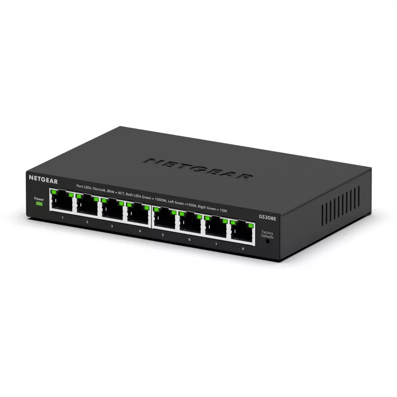 NETGEAR GS308E valdomas L2/L3 gigabitinės eterneto (10/100/1000) jungiklis, juodas