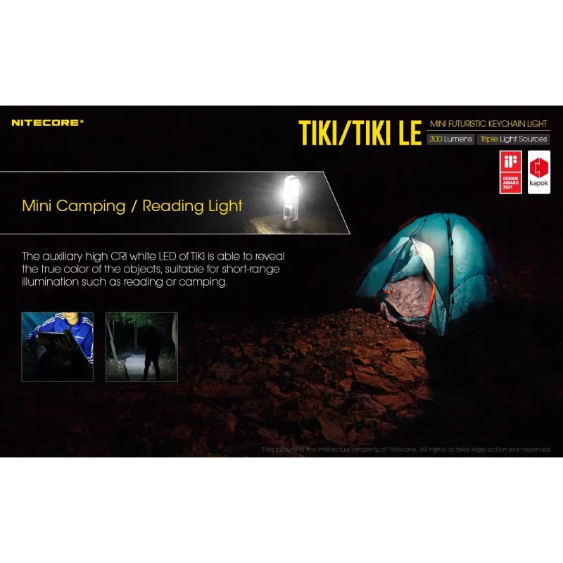 Rankinis žibintuvėlis Nitecore TIKI LE – 300 lm, USB įkraunamas, polikarbonatas, IP66, atsparus smūgiams, 10,5 g, 55 mm, Juodas