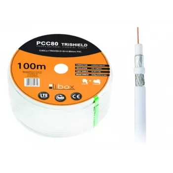 Koaksialinis kabelis LIBOX PCC80 RG-6/U 100 m, FEP apvalkalas, 0,8 mm varinis laidininkas, aliuminio ekranavimas, baltas