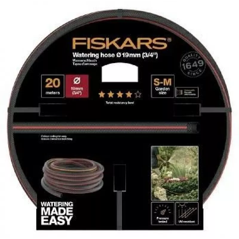 Sodo laistymo žarna Fiskars Q4 3/4 colio 20 m, patvari 19 mm vidinis skersmuo