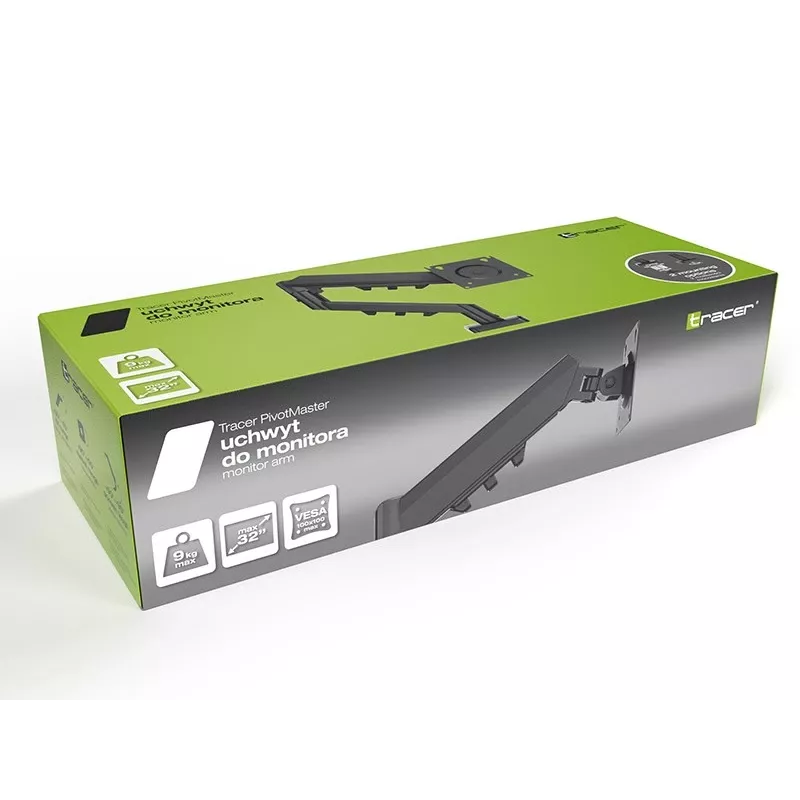 Monitoriaus laikiklis TRACER Pivot Master TRAUCH47659 – reguliuojamas aukštis, pakreipimas, sukimas, VESA 100×100, iki 9 kg, 13–32 colių ekranams, stalviršinis, juodas