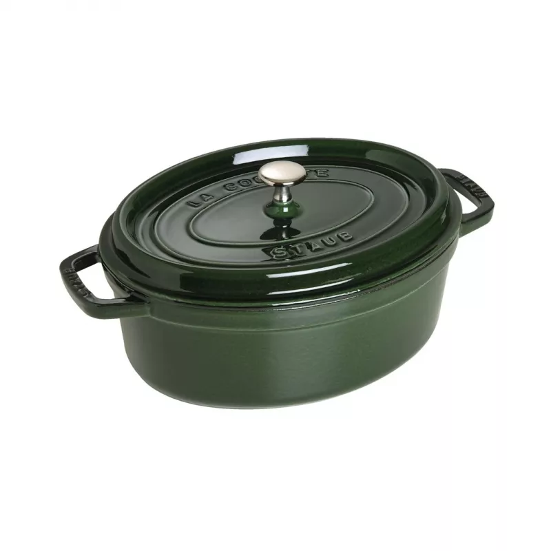 Staub La Cocotte 33 cm ovali ketaus puodas su emaliu, baziliko žalia