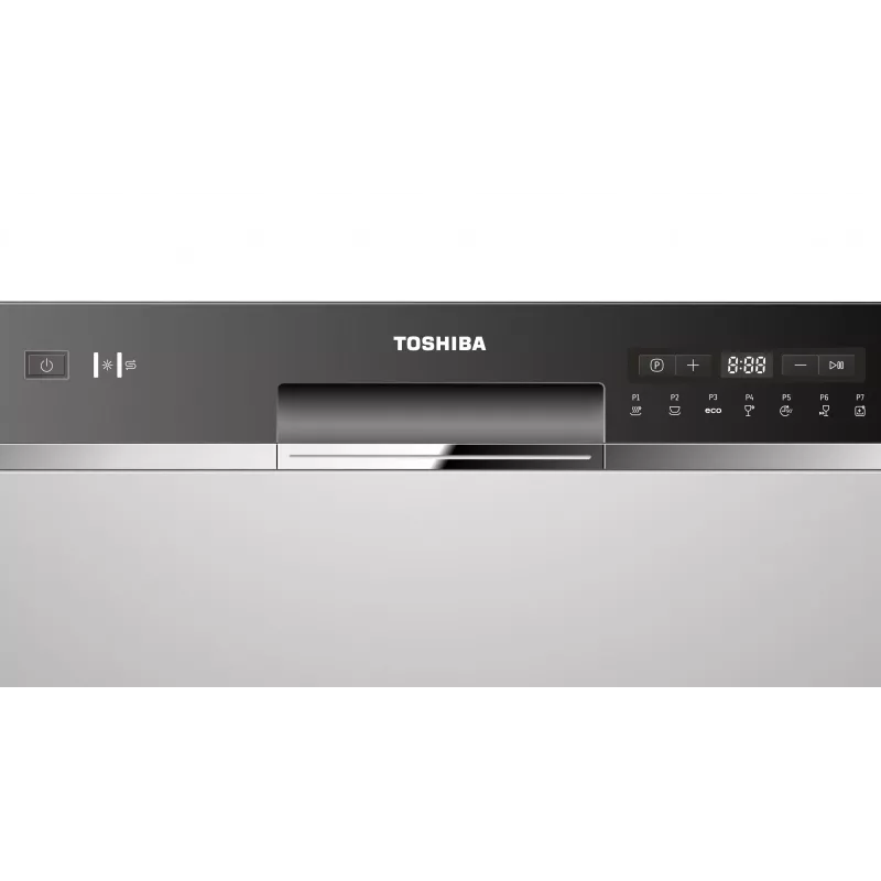 Įmontuojamas indaplovė Toshiba DW-08T2EE(S)-PL — 8 komplektų, F energijos klasė, 49 dB, 55×59×50 mm