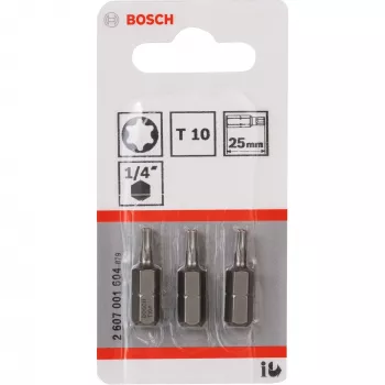Bosch atsuktuvo antgalis Extra Hard, 3 vnt., Torx, T10, plienas, 25 mm