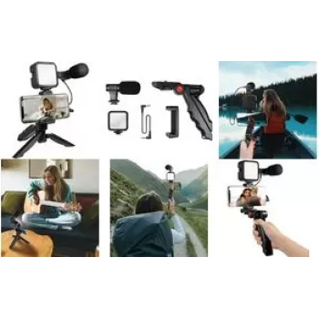 Vlogger pradžios rinkinys LogiLink AA0157 LED šviesa, mikrofonas, rankena